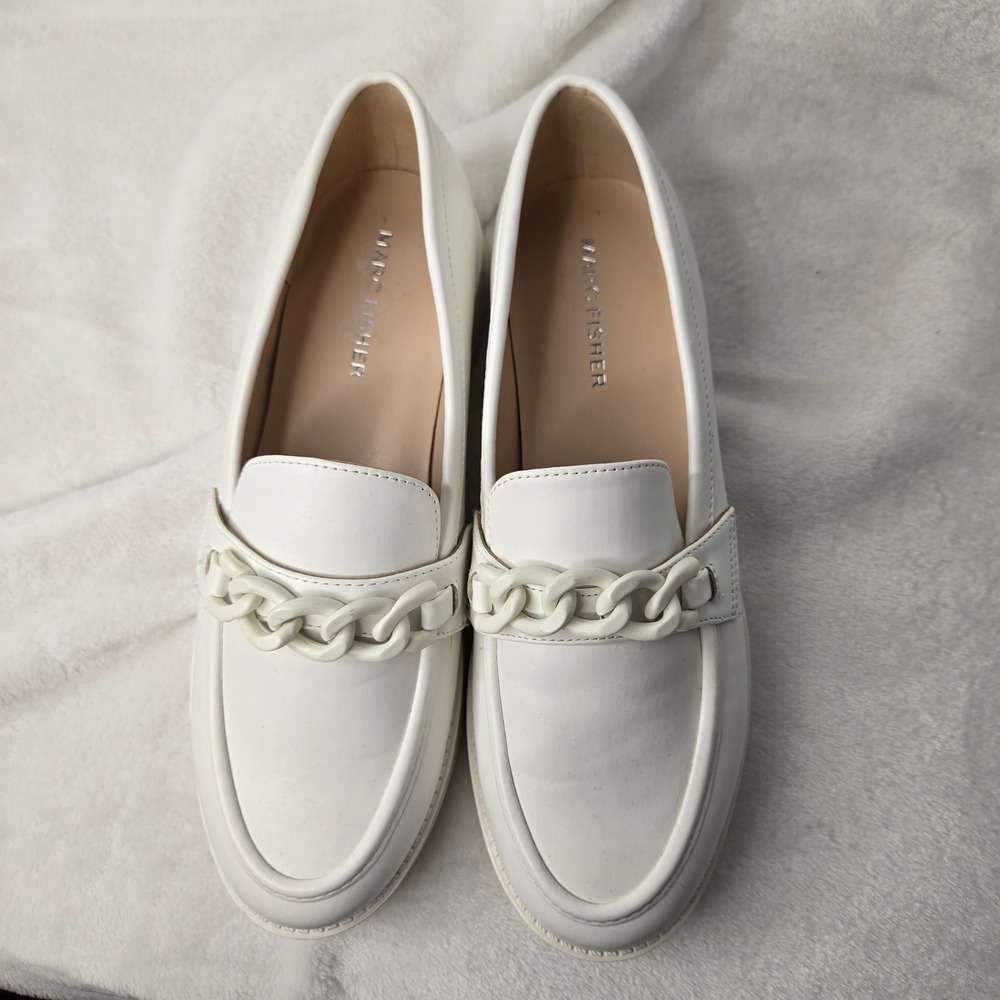 Marc Fisher Babbea White Chain Link Platform Loafers MFBABBEA Womens 8M - Picture 2 of 9
